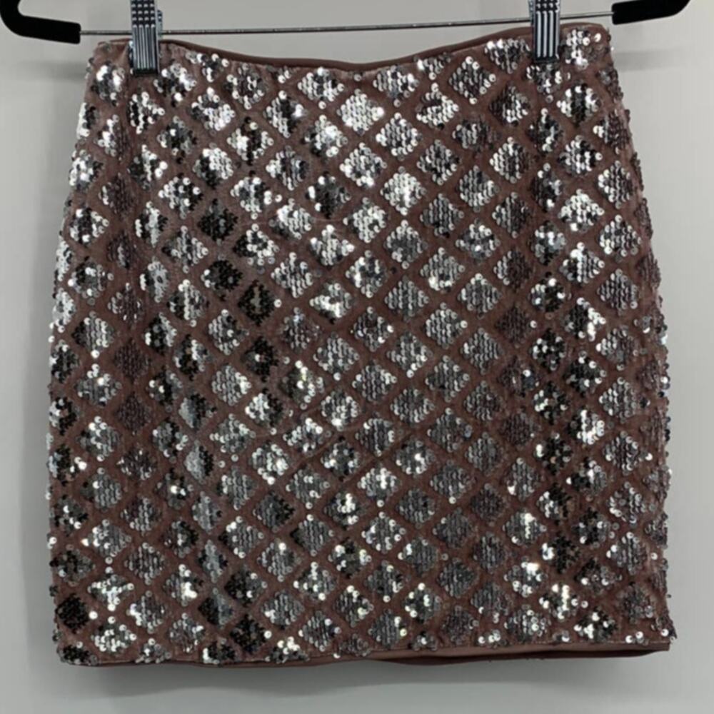 Crystal Doll Womens Pink Champagne Velvet Sequined Mini Skirt Medium NEW
